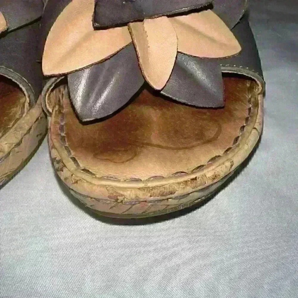 Born B08104 Flower Brown Leather Slip On Cork Wedge Slide Sandals Women's Size 8 - Picture 8 of 12